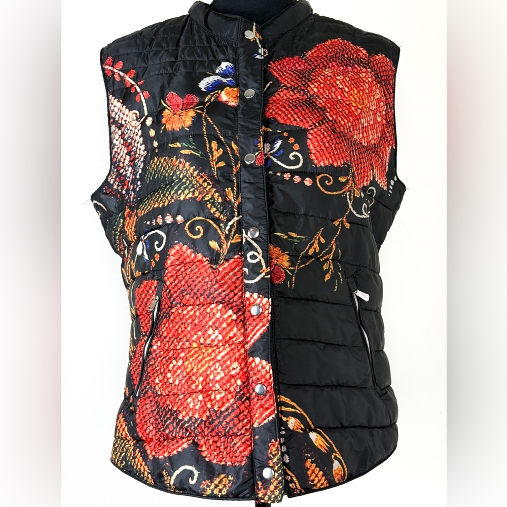 Desigual Floral Puffer Snap On Vest-XL